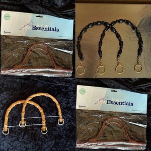 2 Rattan, 1 Bamboo like, 1 Black Beaded Handles with Gold Chains